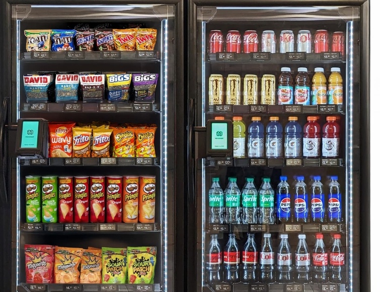 AI-powered MicroMart dual smart coolers stocked with snacks and cold drinks